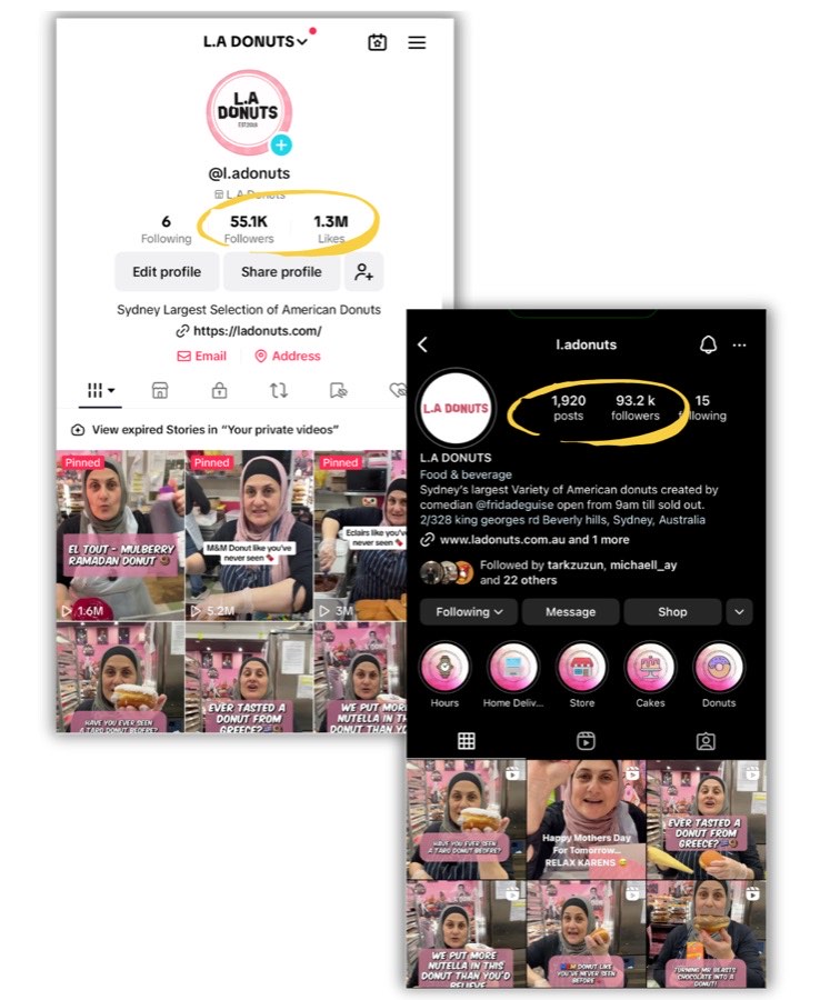 LA Donuts profiles: 55.1K TikTok followers and 93.2K Instagram followers